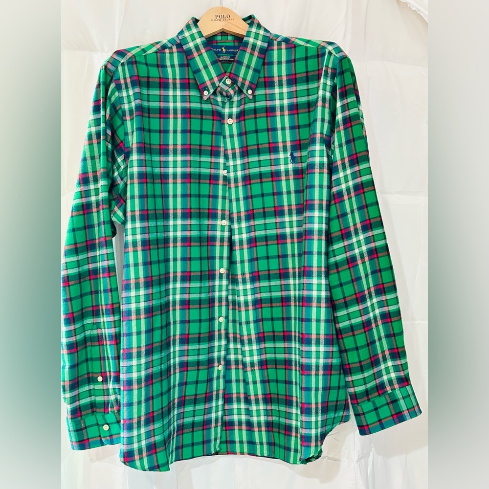 Green plaid button down shirt by Ralph Lauren size XL